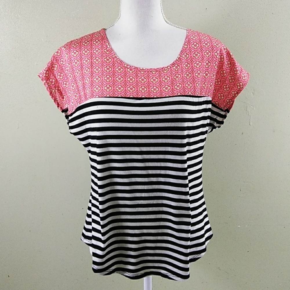 My Collection Striped Top With Contrasting Floral Yoke - PL - NWOT